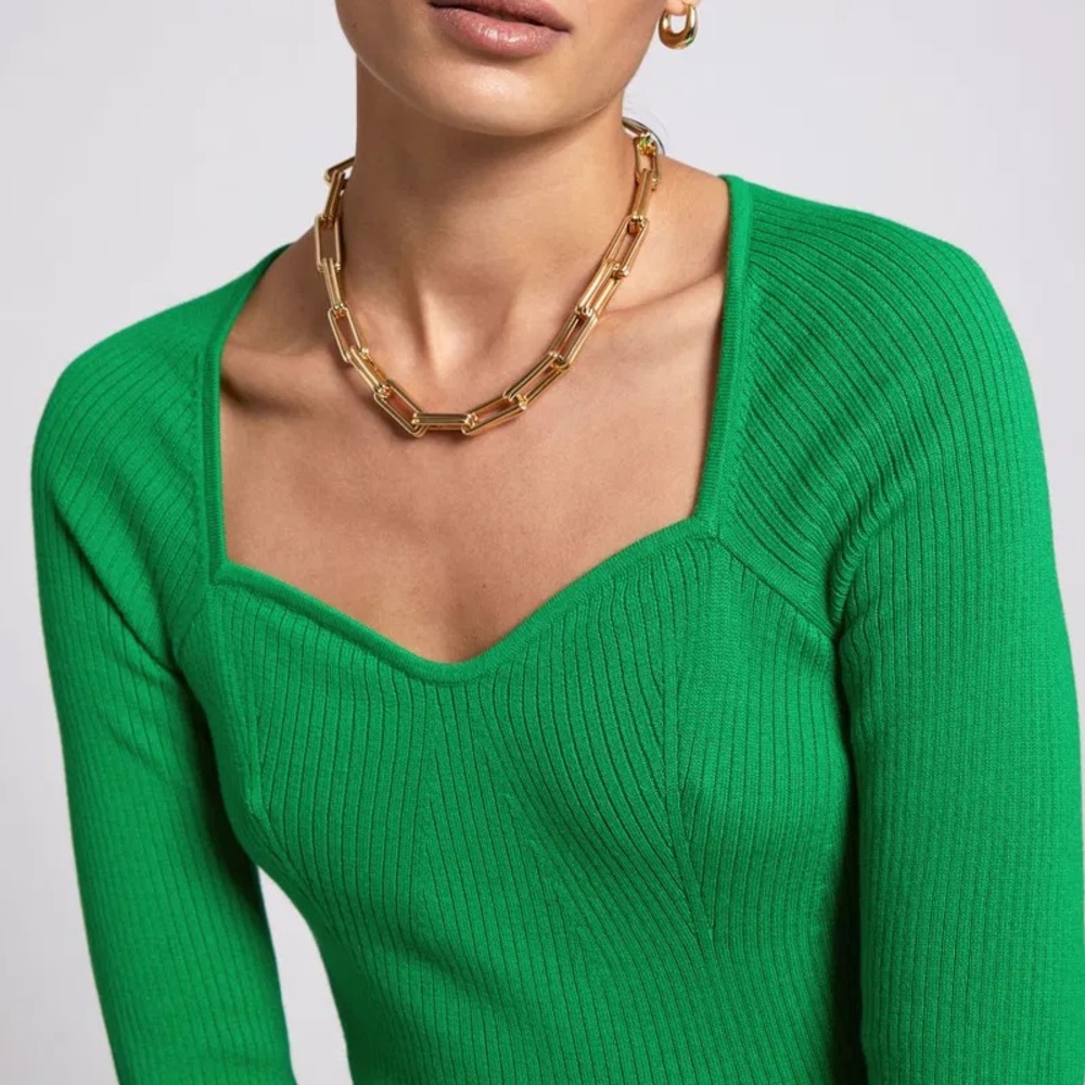 & other stories ribbed fitted bustier long sleeve top, Kelly green size Large